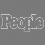 'People magazine logo in white on a gray background'